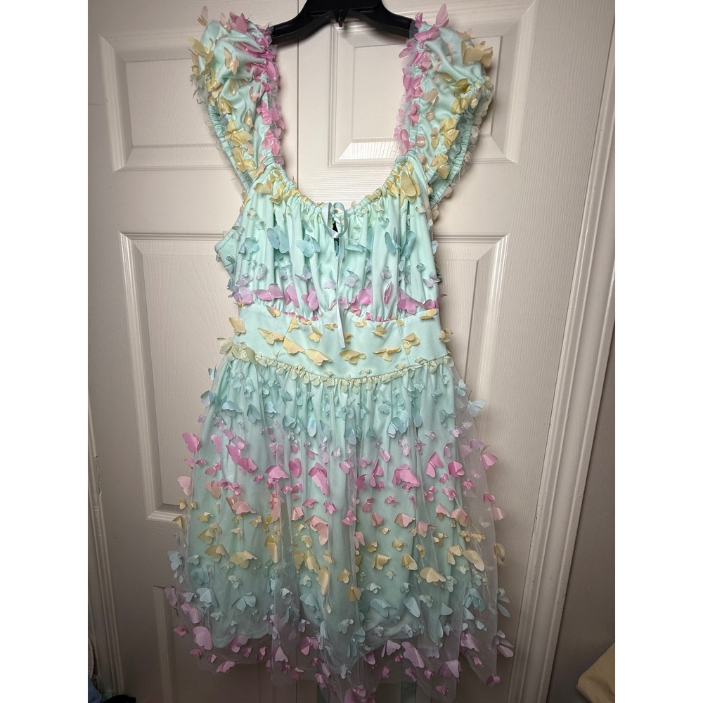 Sweet Society Mint Green 3D Butterfly Applique Mini Dress Pastel Fairycore Sz 2